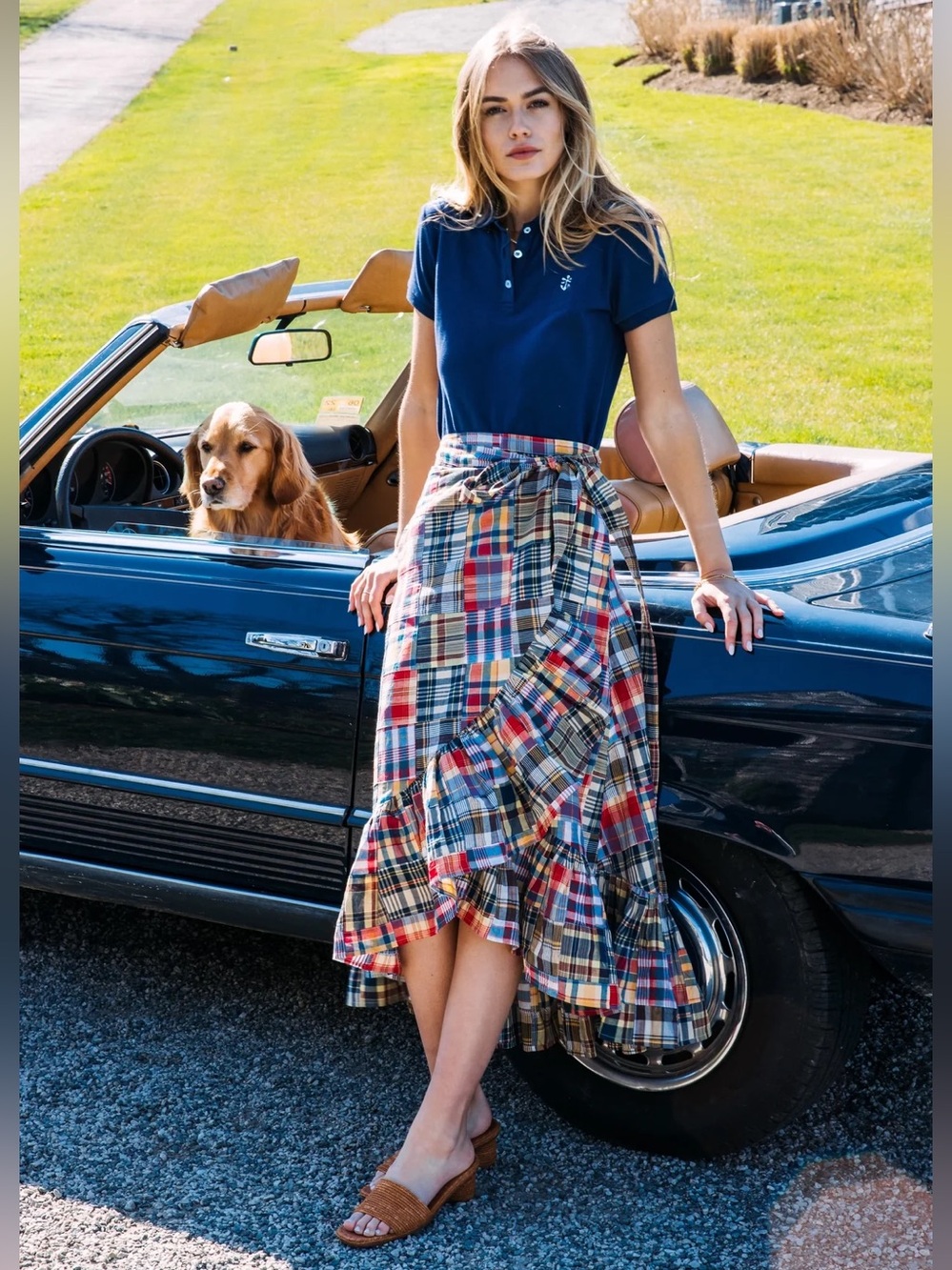 Kiel James Patrick Jacqueline Patchwork Madras Ruffle Wrap Midi Skirt Size 12